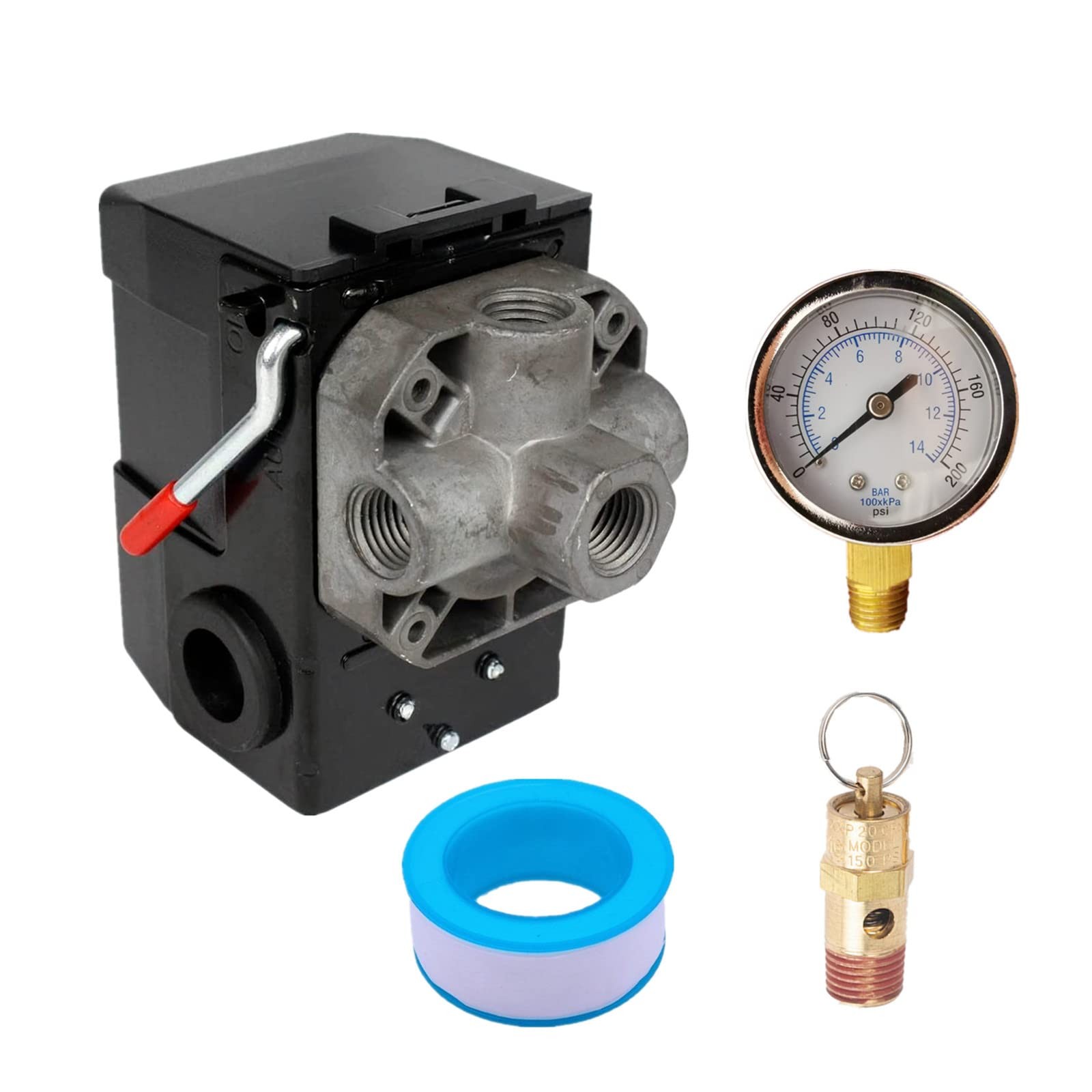 26AMP Air Compressor 145-175 PSI, 4-Port, 0-200 PSI Gauge & Pop-Off Valve