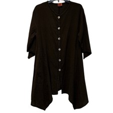 Oh My Gauze Crinkled Button Down Tunic Dress S/M Chocolate Brown Lagenlook Artsy