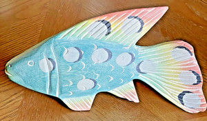 Wood Carved Tropical Angel Fish Aqua Blue 11.5” Tiki Bar Indoor/Outdoor Patio