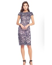 Tadashi Shoji Rose Motif Lace Sheath Dress Navy/Ivory Women's 12 NEW