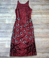 Vintage Maxi Dress 10 Wine Red Metallic Floral Velvet Dark Fairy Grunge Y2K Prom