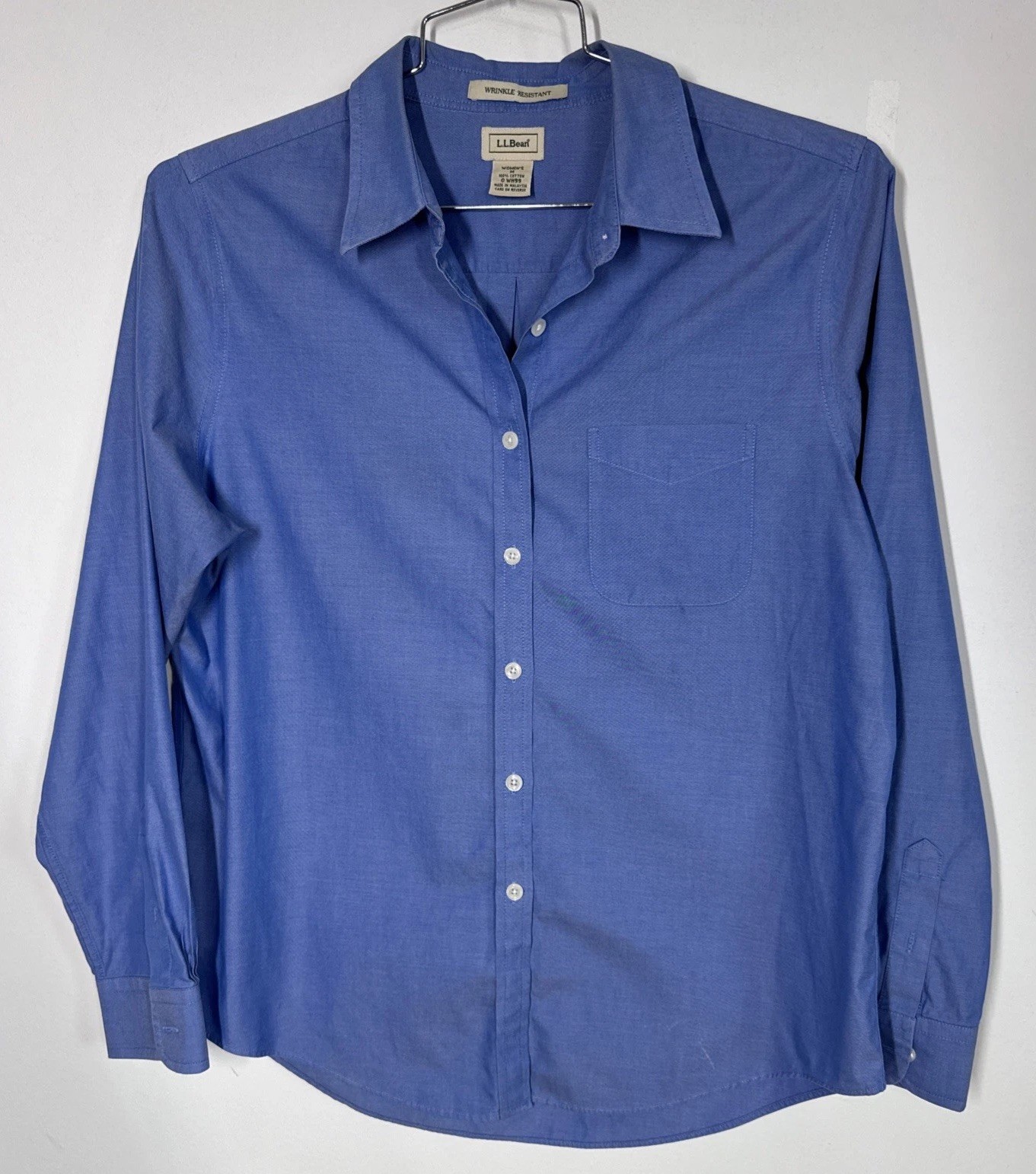 LL Bean Blue Wrinkle Free Pinpoint Oxford Long Sleeve Button Up Shirt Women's M
