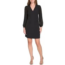 NWT Tommy Hilfiger V-Neck Shift Dress with Sheer Studded Sleeves - size 2