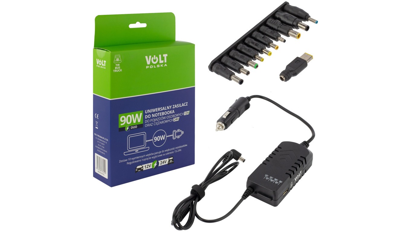 5903293765340 Zasilacz uniwersalny samochodowy do laptopów 12/24V 90W VOLT VOLT