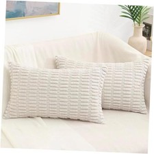 Neutral Decorative Fall Throw Pillow Covers 20" x 12" Pack of 2 Cream White