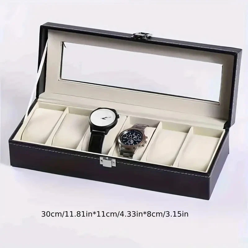 Caja de reloj de cuero PU con 6 ranuras Estuche de reloj Almacenamiento de joyas Reloj Vitrina Regalo Foto 3 de 4