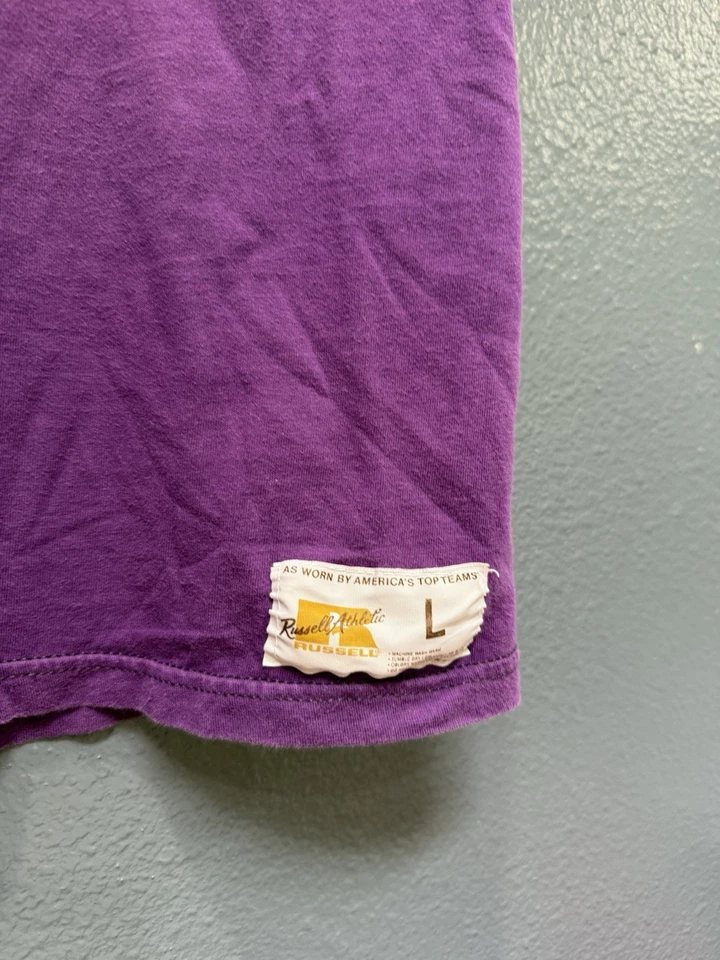 Camiseta Fiji Vintage Años 70 Russell Athletic Etiqueta Dorada Púrpura Algodón Timbre L Foto 3 de 4