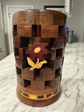 Handmade Segmented Wood Vase 7.5  Tall Multi-Toned Beautiful Artisan Made