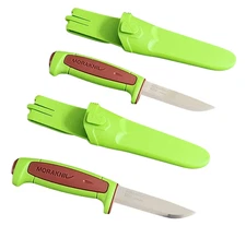 Lot of 2 Mora Morakniv Basic 546 Dala Red/Green Fixed Blade Knives with Sheaths