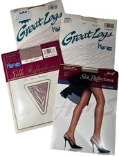 VTG Hanes Silk Reflections Great Legs Pantyhose EF Control Sandalfoot 5 Pairs