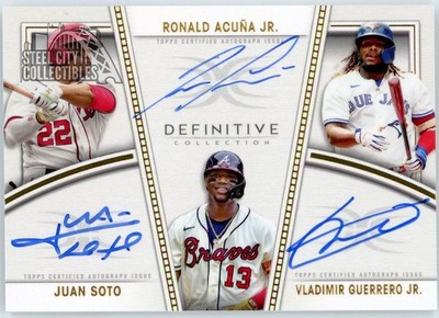 Juan Soto Ronald Acuna Jr Vladimir Guerrero Jr 2022 Definitive Auto Card DTA-SAG