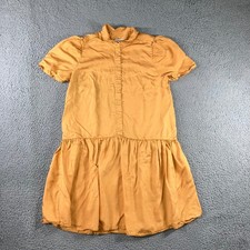 Ruffled Mini Dress M Mustard Yellow Puff Sleeve Drop Waist Shifty Flowy Boho