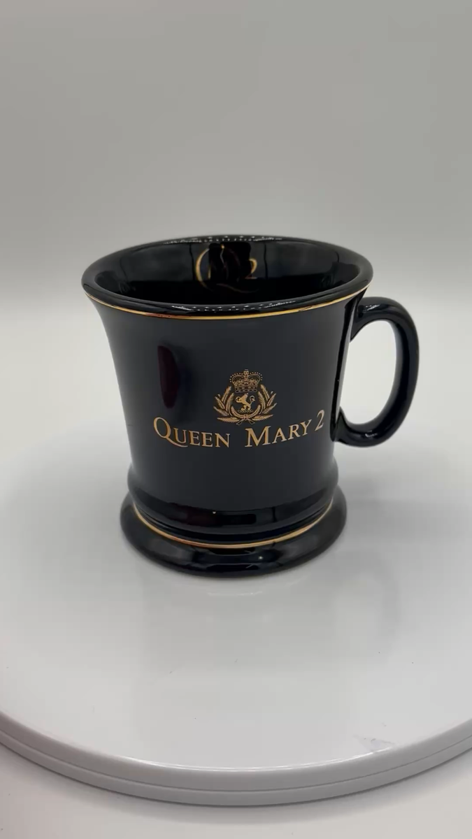 マリンページ　qm Queen Mary 2 Black & Gold Mug Cunard Cruise Ship Souvenir Crest
