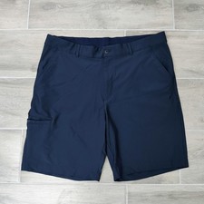 Greg Norman Men's Navy Blue Solid Flat Front Shorts, Button, Stretch, 9"