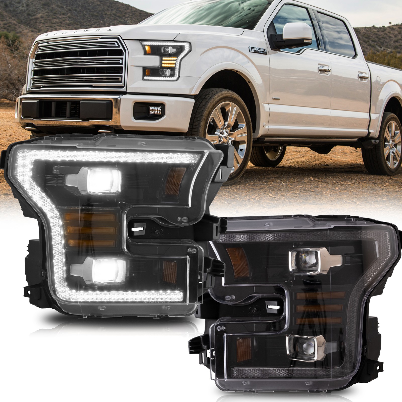 VLAND FULL LED Headlights For Ford F150 2015-2017 XL Front Lamps W/Animation