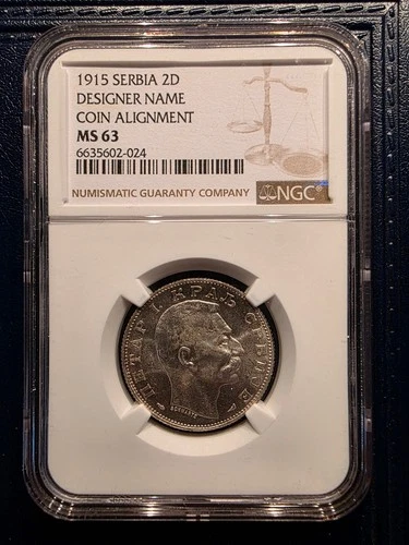 SERBIA 2 DINARA 1915 WITH SIGNATURE NGC MS 63