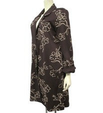 Cato Brown Floral Long Cardigan Duster size L Open front Jacket with Pockets