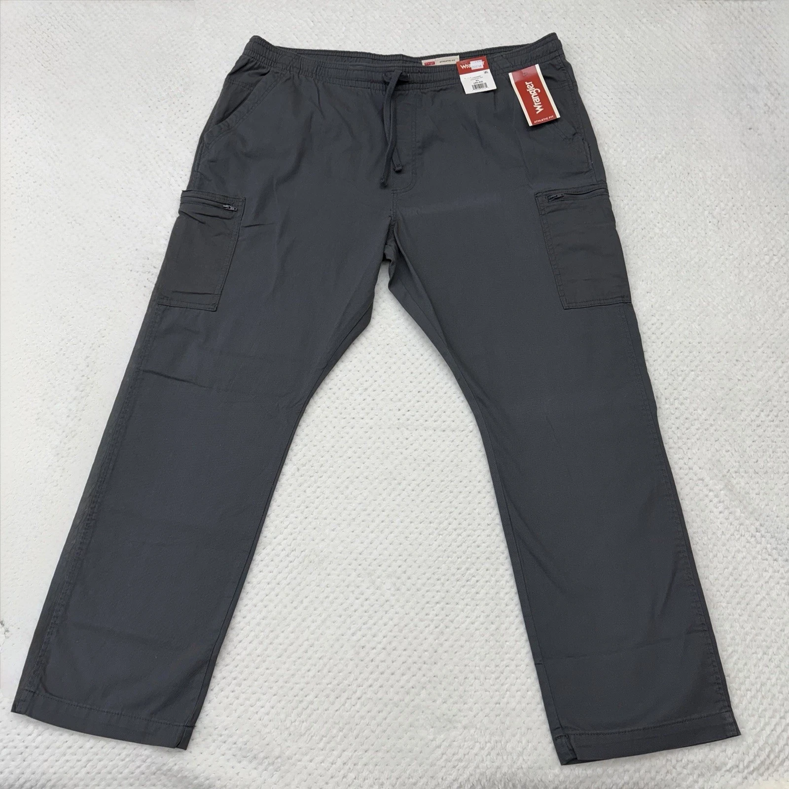 Wrangler Cargo Pants Mens XL Charcoal Elastic Waist Athletic Zip Pockets Flaw