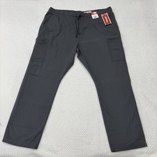 Wrangler Cargo Pants Mens XL Charcoal Elastic Waist Athletic Zip Pockets Flaw