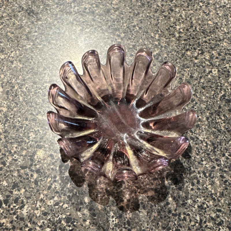 Purple Hand Blown Art Glass Decorative Bowl Abstract Shape Glossy Finish