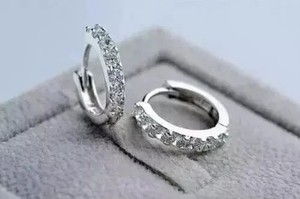 Authentic 2Ct Round lab created diamond Small Huggie Hoop Earrings 14K White Gold Plated
