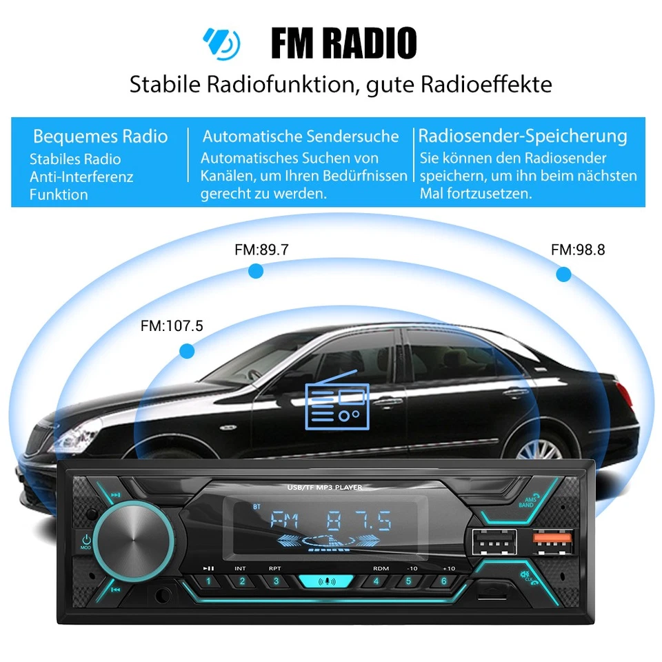 Autoradio Mit Fernbedienung Bluetooth-Freisprecheinrnch 1 DIN MP3 FM TF USB Aux - Bild 4 von 4