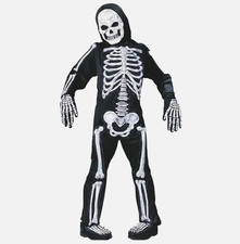 Skeleton Costume Kids Medium 8-10 Fun World 3D Bones Halloween Outfit Mask Glove