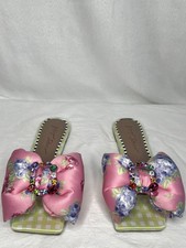    Betsey Johnson Women  s Floral Bow Slide Sandals Jeweled Pink Size 6   