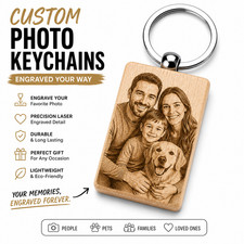 Custom Photo Keychain Engraved Wood Personalized Picture w/ Your Image