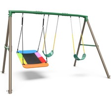 Hapfan 700lbs 7.3ft Heavy Duty Frame Metal Swing Set with 3 Swings Kids Backyard