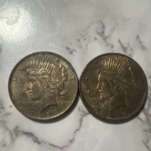 Peace Dollar $1 Silver Coins 1923 & 1924 Circulated Business Strike 0.9 Fineness
