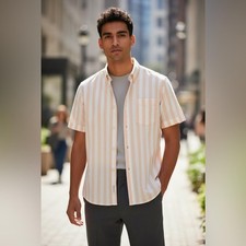 Jack Jones Beige Striped Casual Shirt