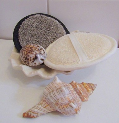 Wasch Pad, Peeling, Leinen, Frottee, Ø 15 cm, weiß. Reduziert!!