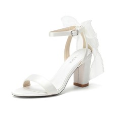 HAULSAIL Bridal Shoes,White Heels with Bow,Wedding Shoes for Bride