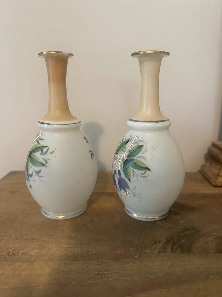 "Par de botellas antiguas victorianas de vidrio Bristol pintadas a mano tocador colonia 6,5""T" Foto 2 de 4