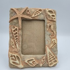 Coastal Seashell Starfish Seahorse Sandstone Picture Frame Nautical Beach Decor