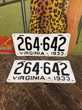 VINTAGE 1933 VIRGINIA MATCHING SET LICENSE PLATES SIGN GAS STATION GARAGE OIL