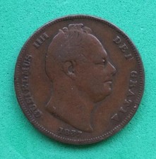 1837 William IV Copper Farthing Coin #2418c