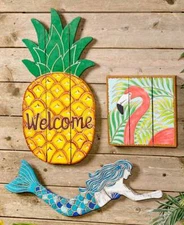 Beach Craved Wood Flaming Wall Hanging Tropical Pineapple Mermaid Wall Art