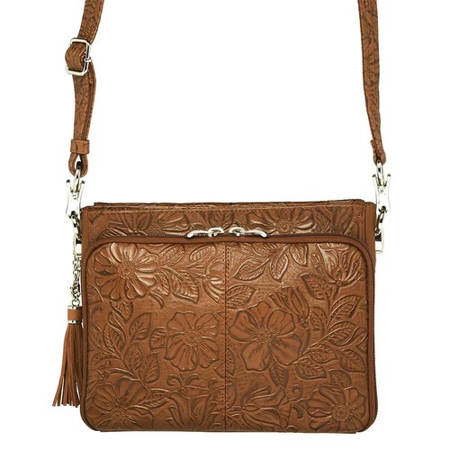 Tooled Cowhide Concealed-Carry Purse Tan - Picture 3 of 10