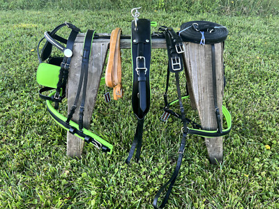 Leaders Premium Leather Driving Harness Black/Lime Green