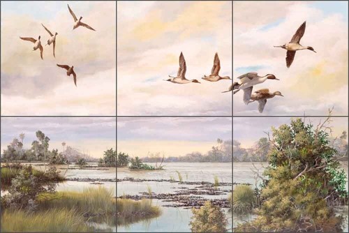 Ceramic Tile Mural Backsplash Binks Ducks Wildlife Birds Lodge Art REB008 - Picture 2 of 5
