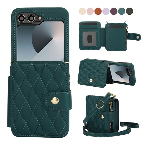 For Samsung Galaxy Z Flip 6 Flip 5/4/3 Crossbody Leather Card Holder Wallet Case - Picture 16 of 87