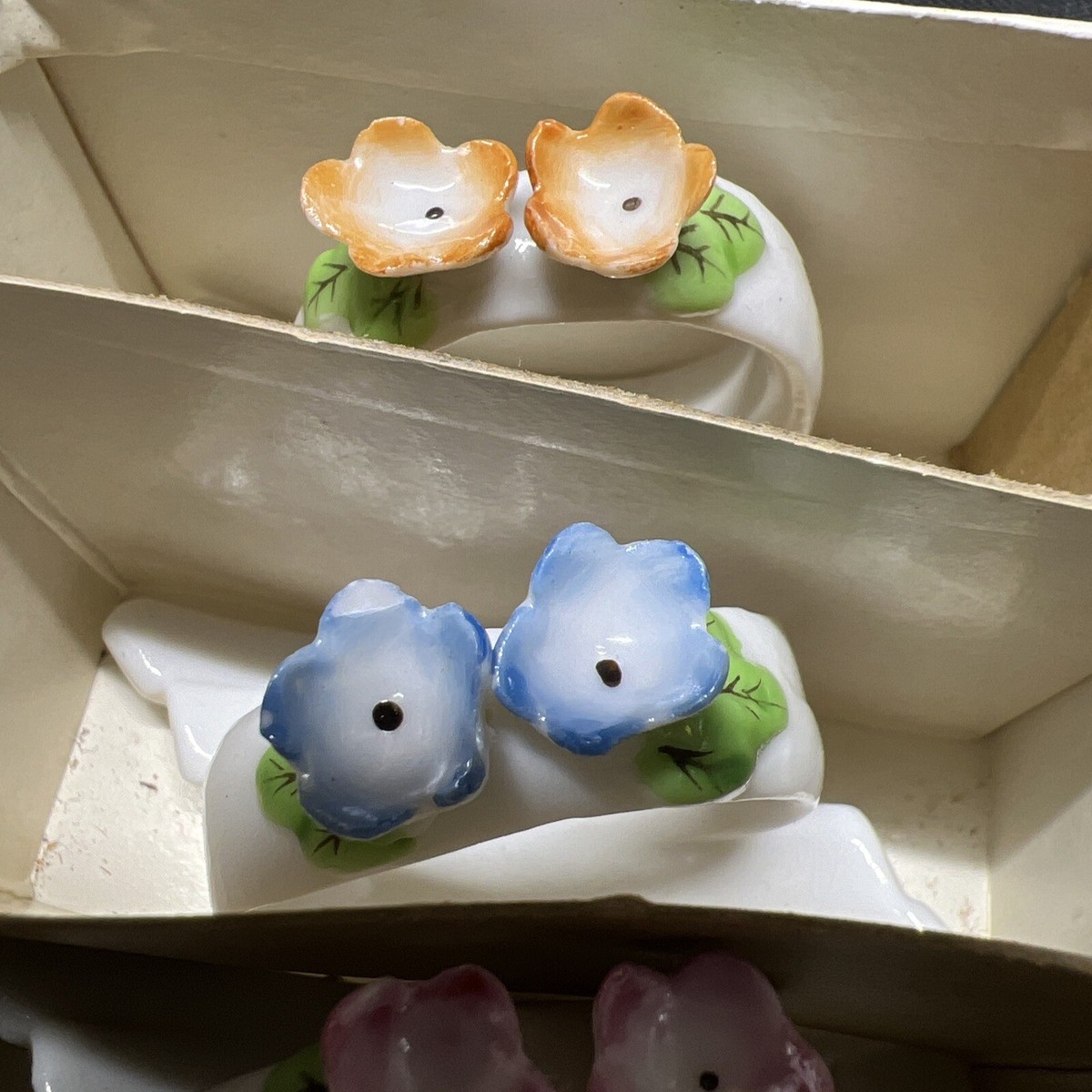 Flower Napkin Rings Set of 8 Vintage Bone China Napkin Holders