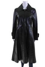 Fendi Womens Water Snake Snakeskin Trim Lamb Leather Trench Coat Black It 42