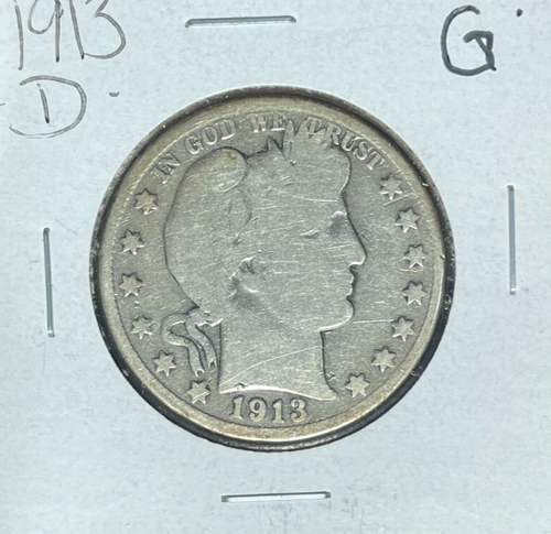 1913-D BARBER SILVER HALF DOLLAR~GOOD ~NICE OLD COIN~