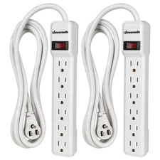 DEWENWILS 2-Pack 6Ft Cord Power Strip Surge Protector w/ 6-Outlet White 15 Amp