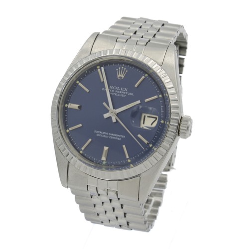 Rolex OP Datejust Ref. 1603 Engine Turned Bezel Blue Dial 36mm As Is #W138455-1