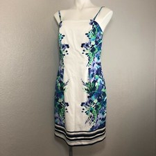 New York & Co Floral Colorblock Tea Dress Stretch Knee Length Spring size 10 W03