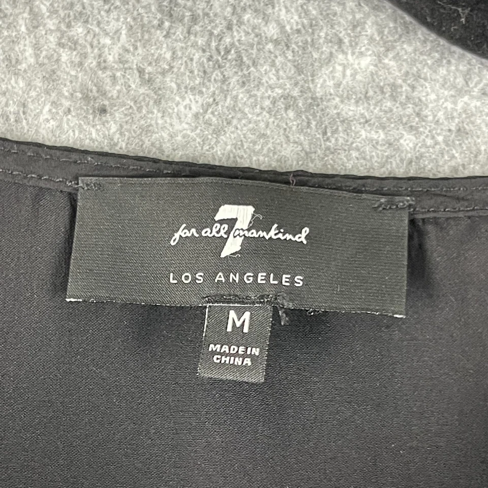 Blusa 7 For All Mankind mezcla de seda para mujer mediana negra drapeada cuello en V alta baja Foto 4 de 4